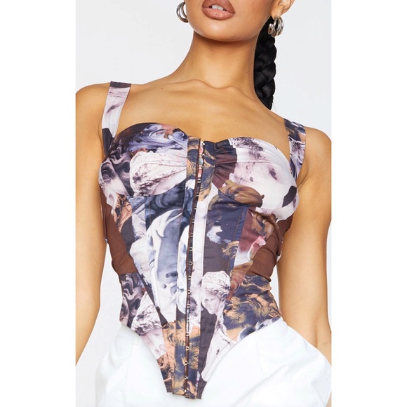 Pretty Little Thing, Brown Renaissance Print Corset, Size 6 - Picture 2 of 9